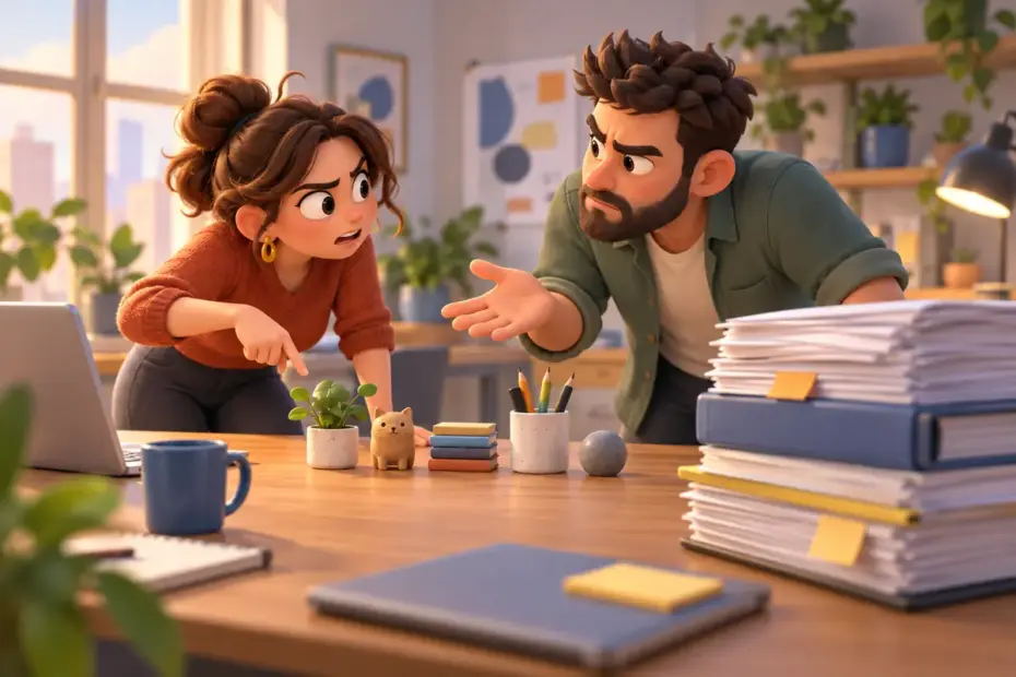 Colleagues disagree over a small desk detail.
