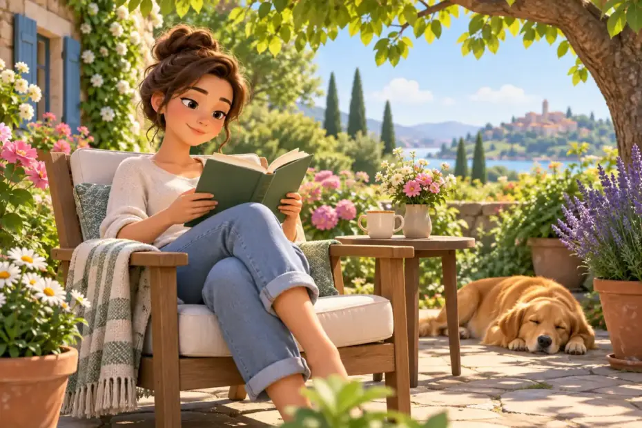 A reader enjoys a peaceful garden afternoon.