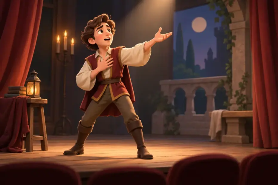 An actor rehearses a character portrayal.