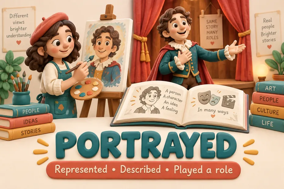 Portrayed means represented, described, or played a role.