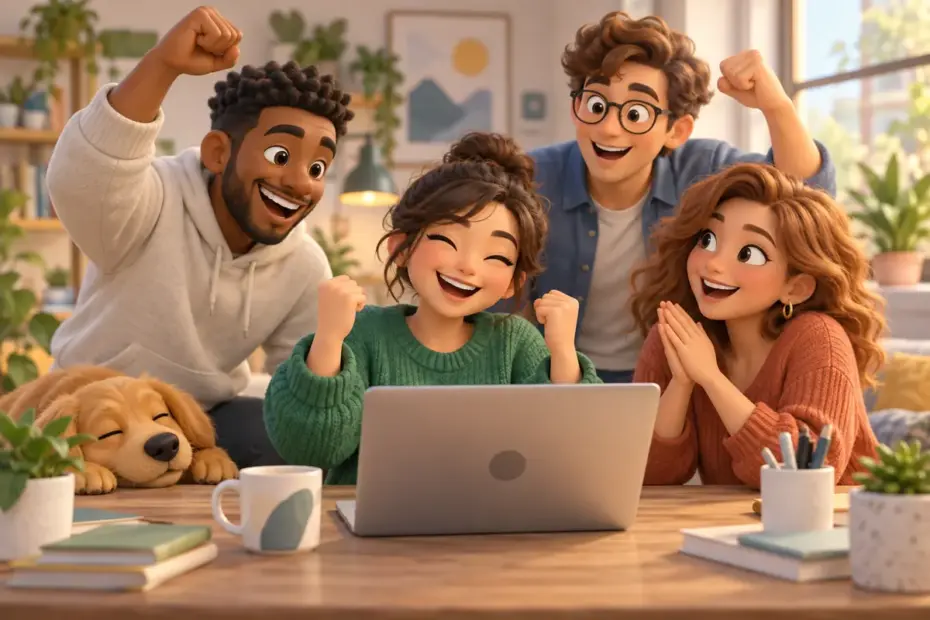 Friends celebrate a small achievement.