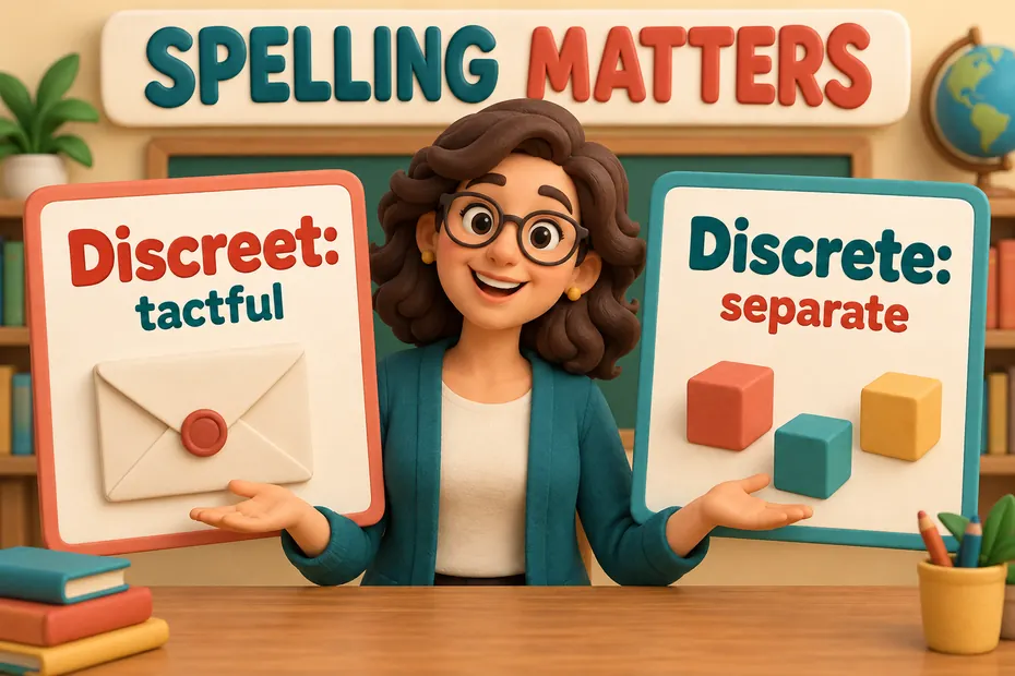 Discreet means tactful; discrete means separate.