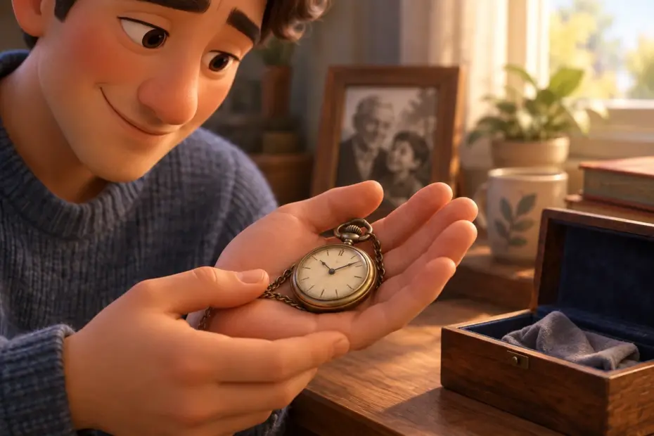 A person gently holds a small inherited pocket watch as a cherished keepsake.