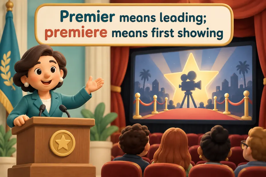 Premier means leading; premiere means first showing