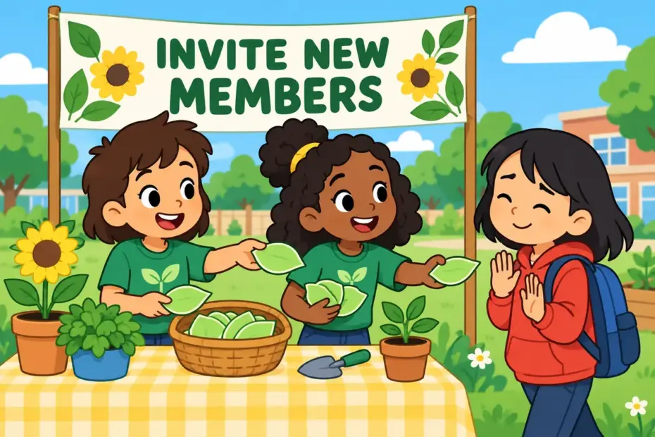 Children invite classmates to join a gardening club, illustrating proselytize in a sentence as actively seeking converts or members.
