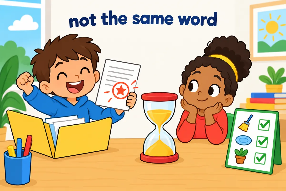 Cartoon single continuous scene contrasts a stamped provisional document with a sand timer counting down a short temporary task.