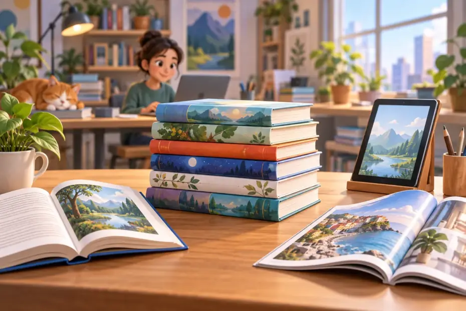 A book, magazine, report, and tablet represent different kinds of publication.