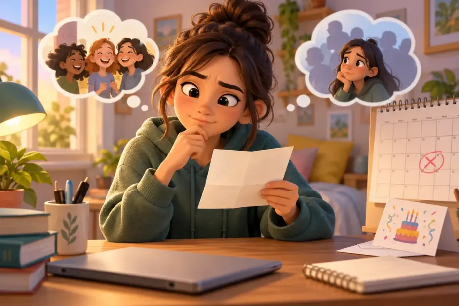 A student rereads a short note and considers its context before drawing a conclusion.