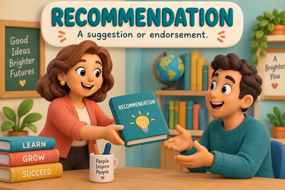 Recommendation means a suggestion or endorsement.