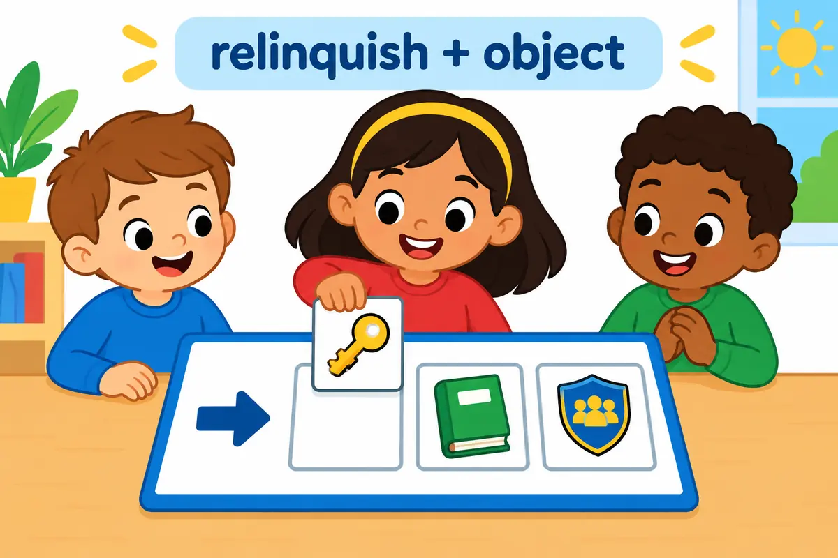 A key, book or team role can be relinquished, showing the verb followed by its object.
