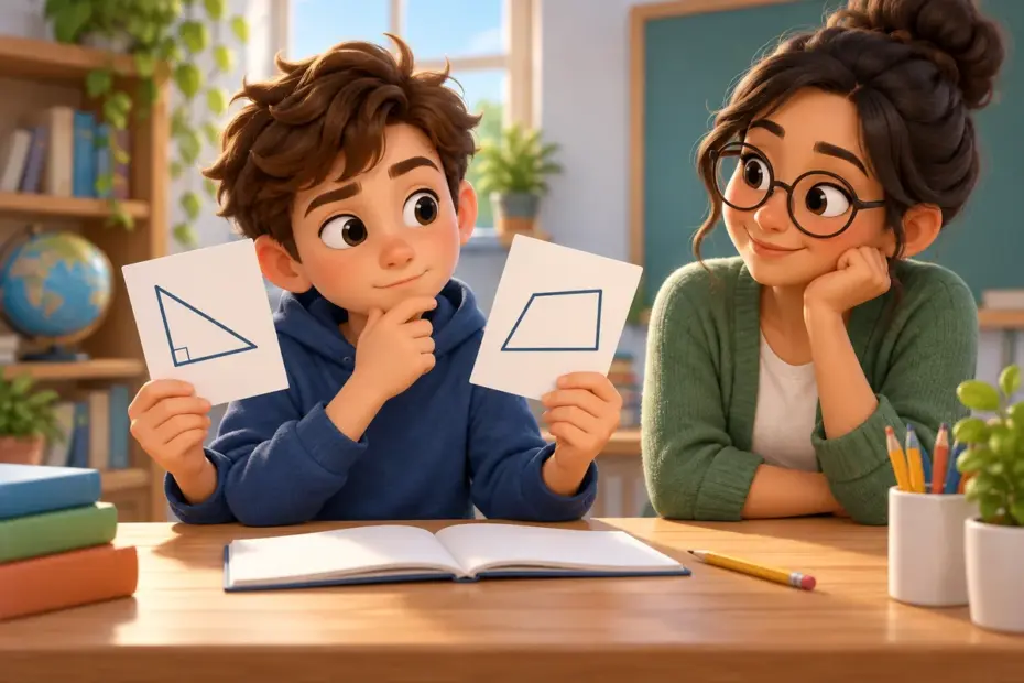 A student compares two answers while a teacher listens.