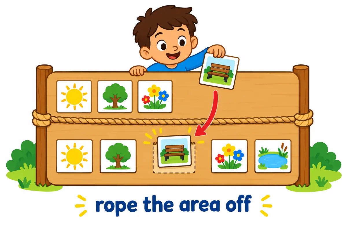 A cartoon board shows the same rope scene twice, once with the pictured area after rope off and once with it slipped between rope and off.
