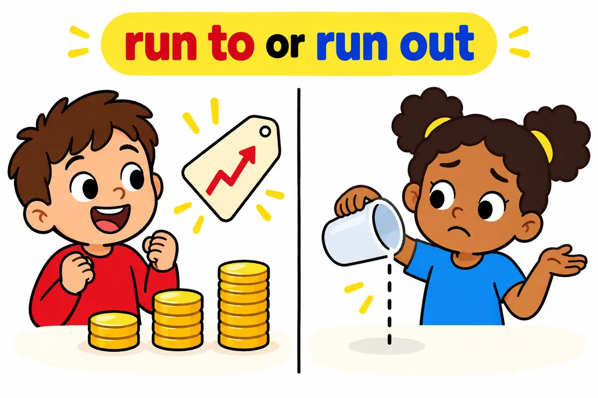 A cartoon split scene contrasts a rising price tag with an empty cup, showing run to reaching a total and run out ending.