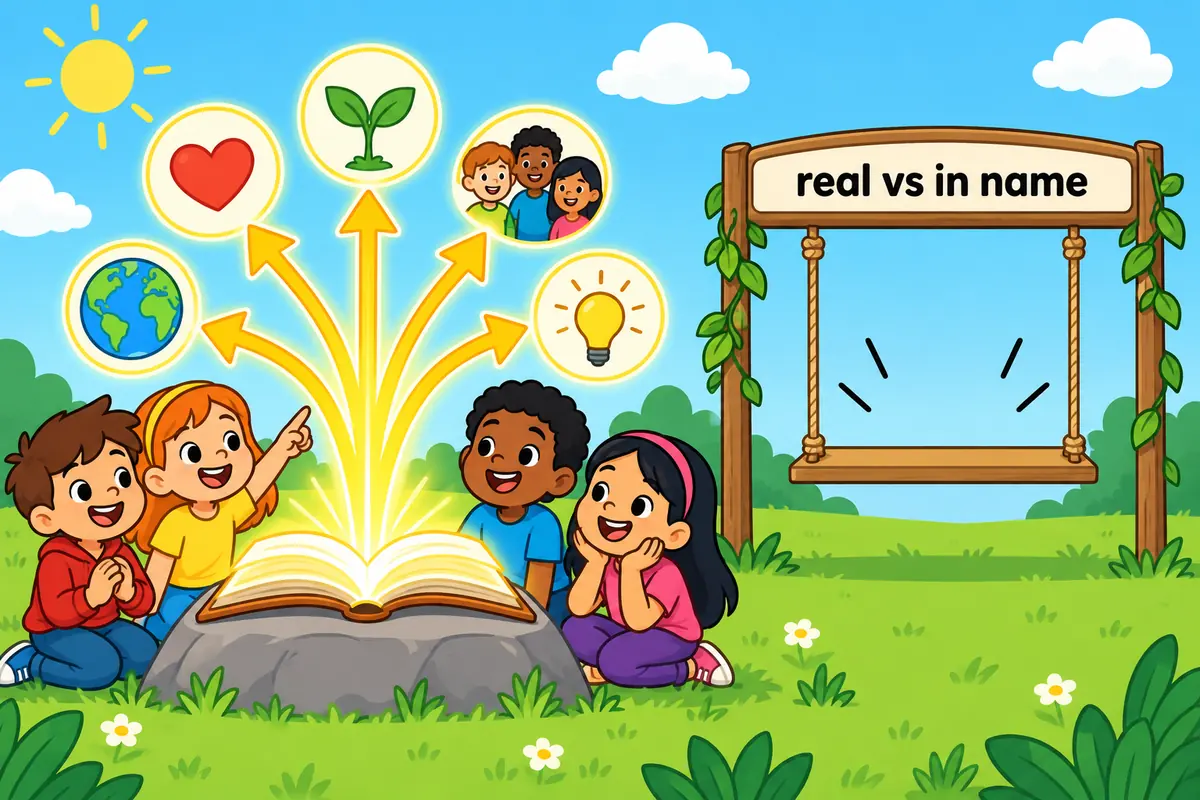 One unified cartoon scene contrast a glowing book sending out branch arrows with an empty labelled frame holding no weight.