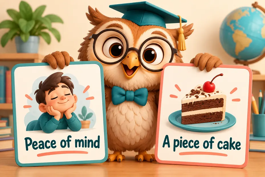 Peace of mind and a piece of cake use different spellings.