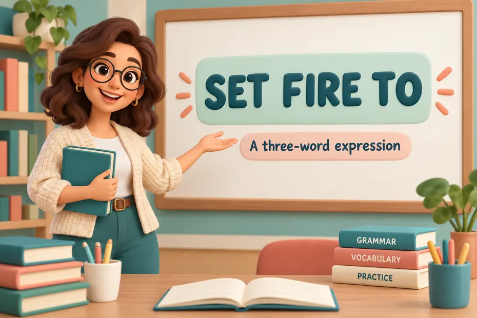 Set fire to is a three-word expression used to describe causing something to burn.