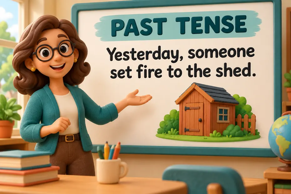 Yesterday, someone set fire to the shed: past tense is set.