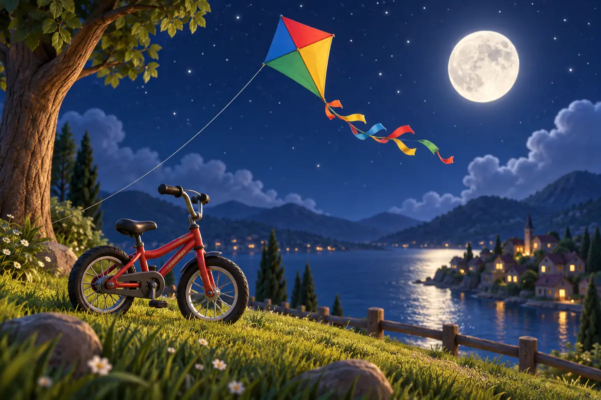 A bicycle and a bright paper kite represent common long I spelling patterns.