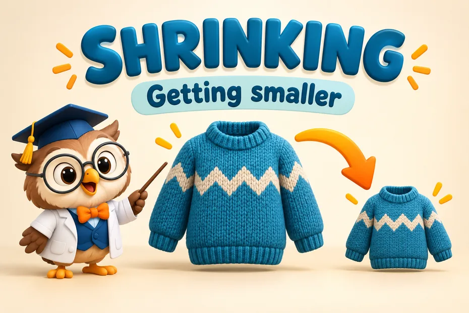 Shrinking means getting smaller, illustrated by two sweaters.