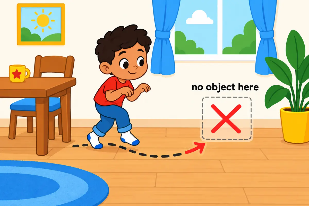 Cartoon cards show a small figure tiptoeing along a dotted path labelled around, with no object slot after the verb.