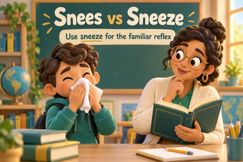 Snees vs sneeze: use sneeze for the familiar reflex