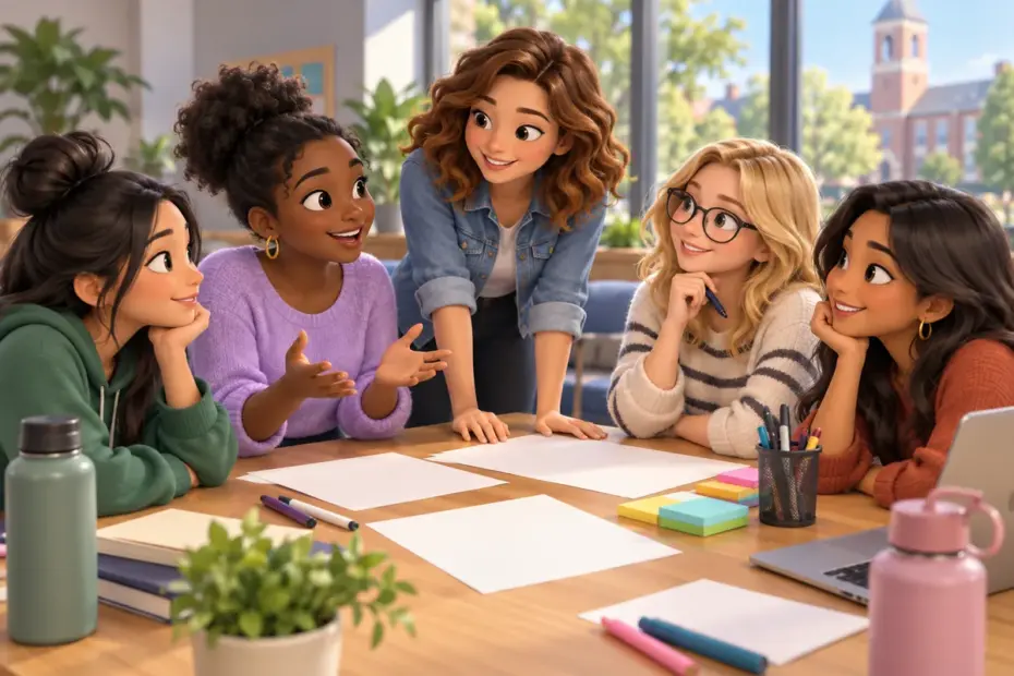 College students meet around a table to plan a campus community event.