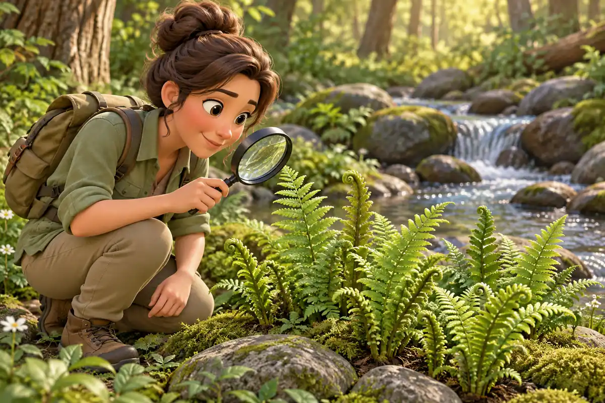 A botanist examines several individual ferns.