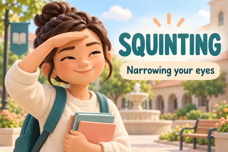 Squinting means narrowing your eyes.