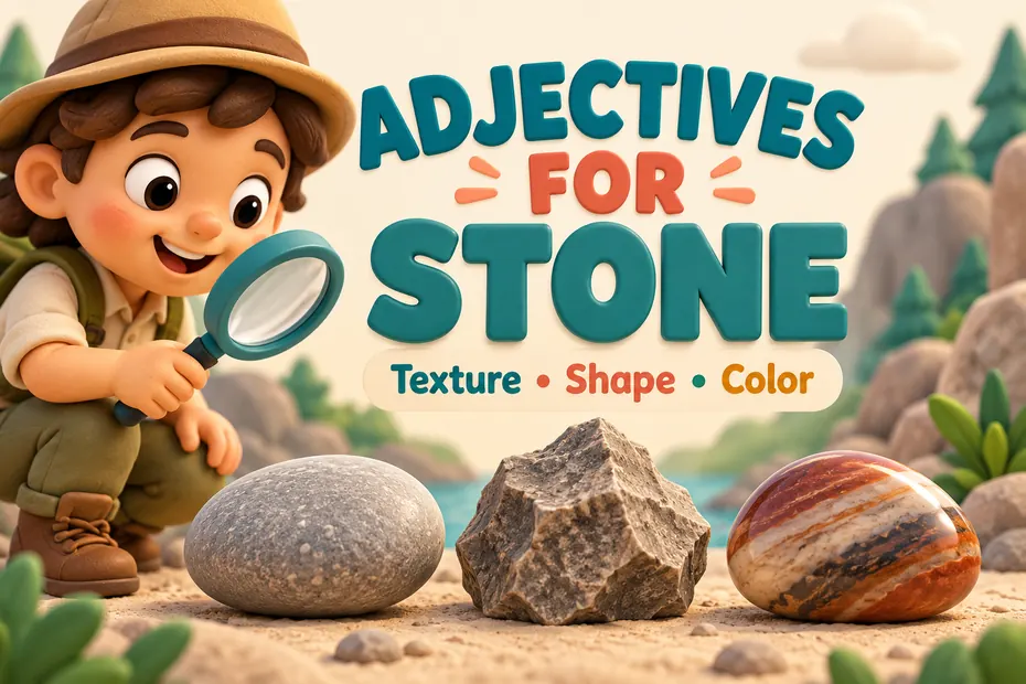 Adjectives for stone describe texture, shape, and color.