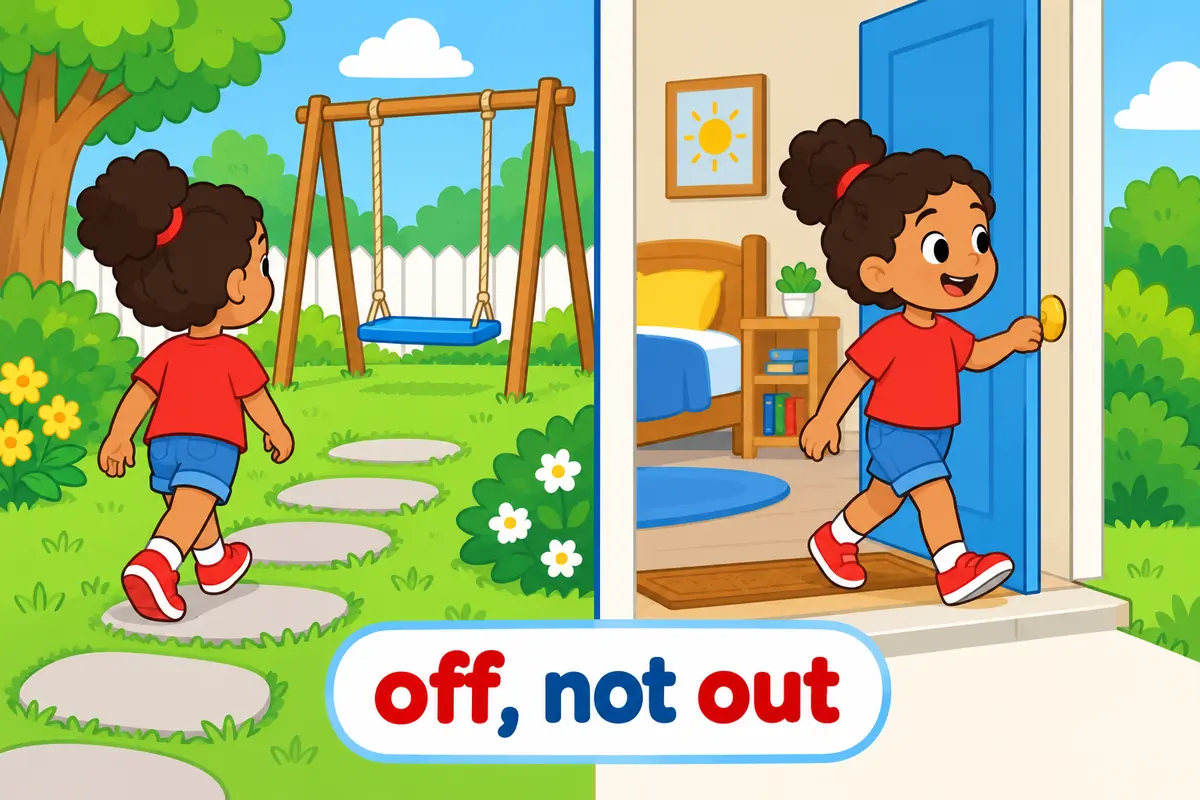A split cartoon contrasts a child walking off to a playground with a child walking out of a doorway.