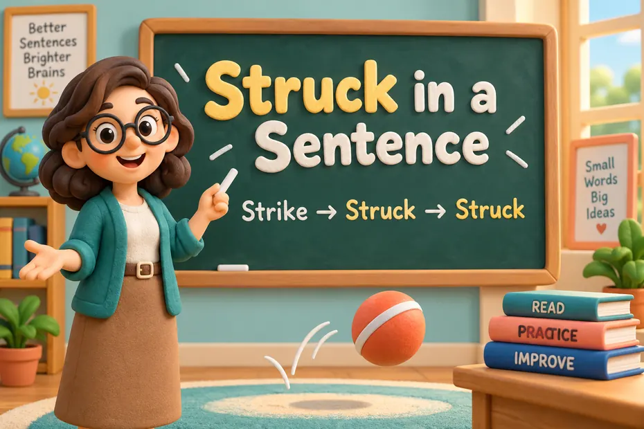 Strike, struck, struck: past tense and past participle forms.