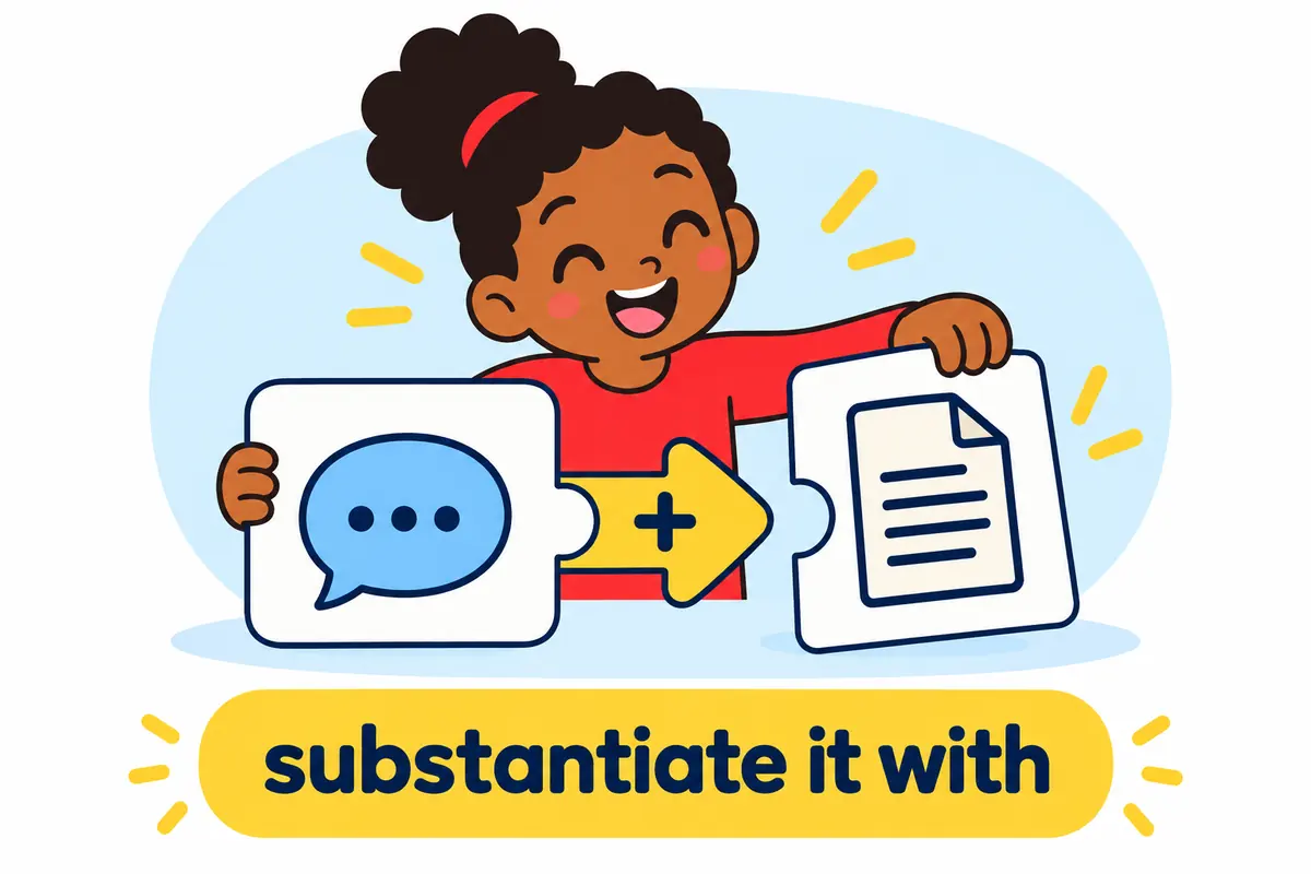 A cartoon child slides a document card into a claim card while an arrow marked with a plus joins them.