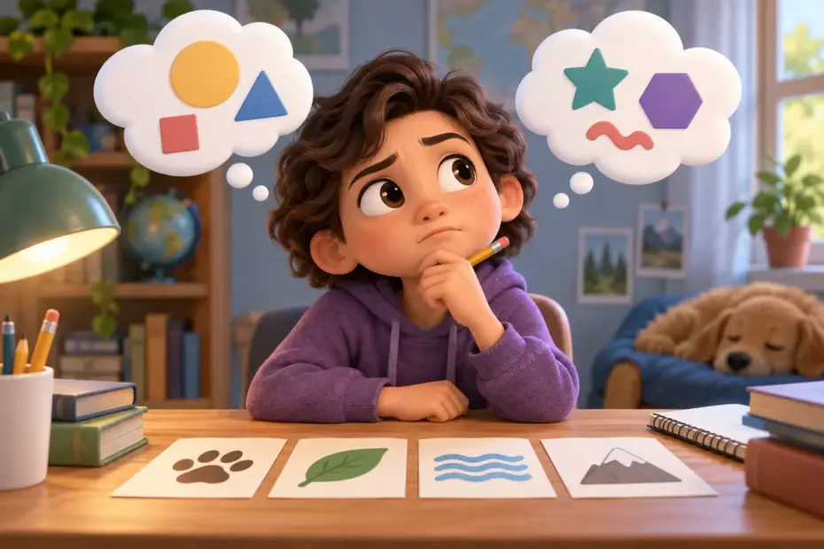 A student studies a few clues on a desk while considering possible explanations.