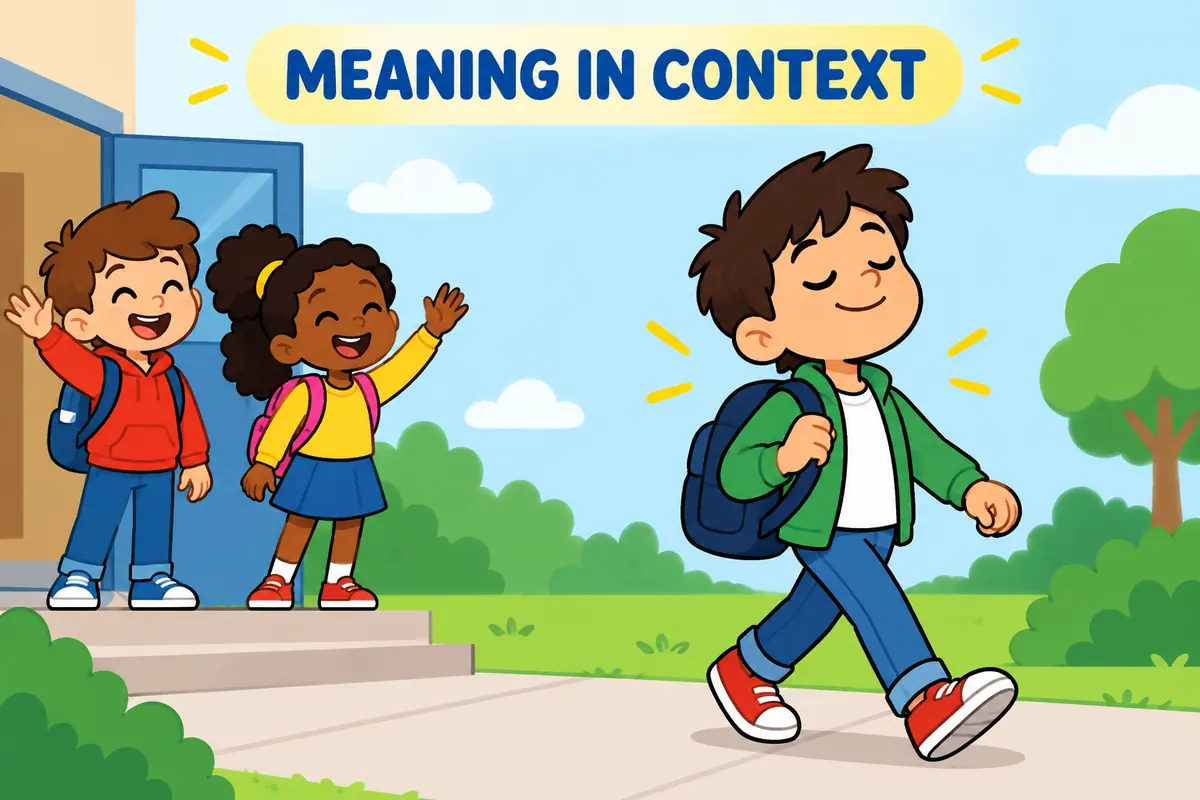 Cartoon example illustrating swan off in a sentence and its meaning.