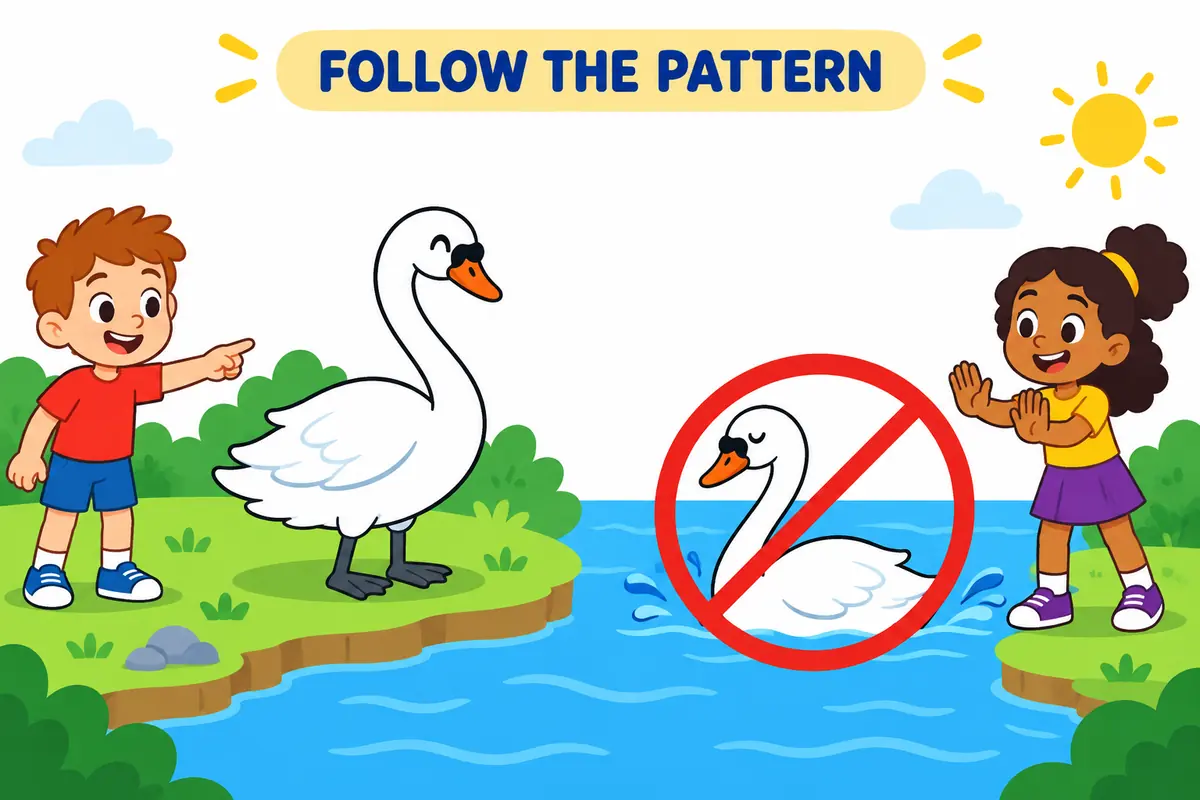 A cartoon demonstrates the grammar pattern for swan off.