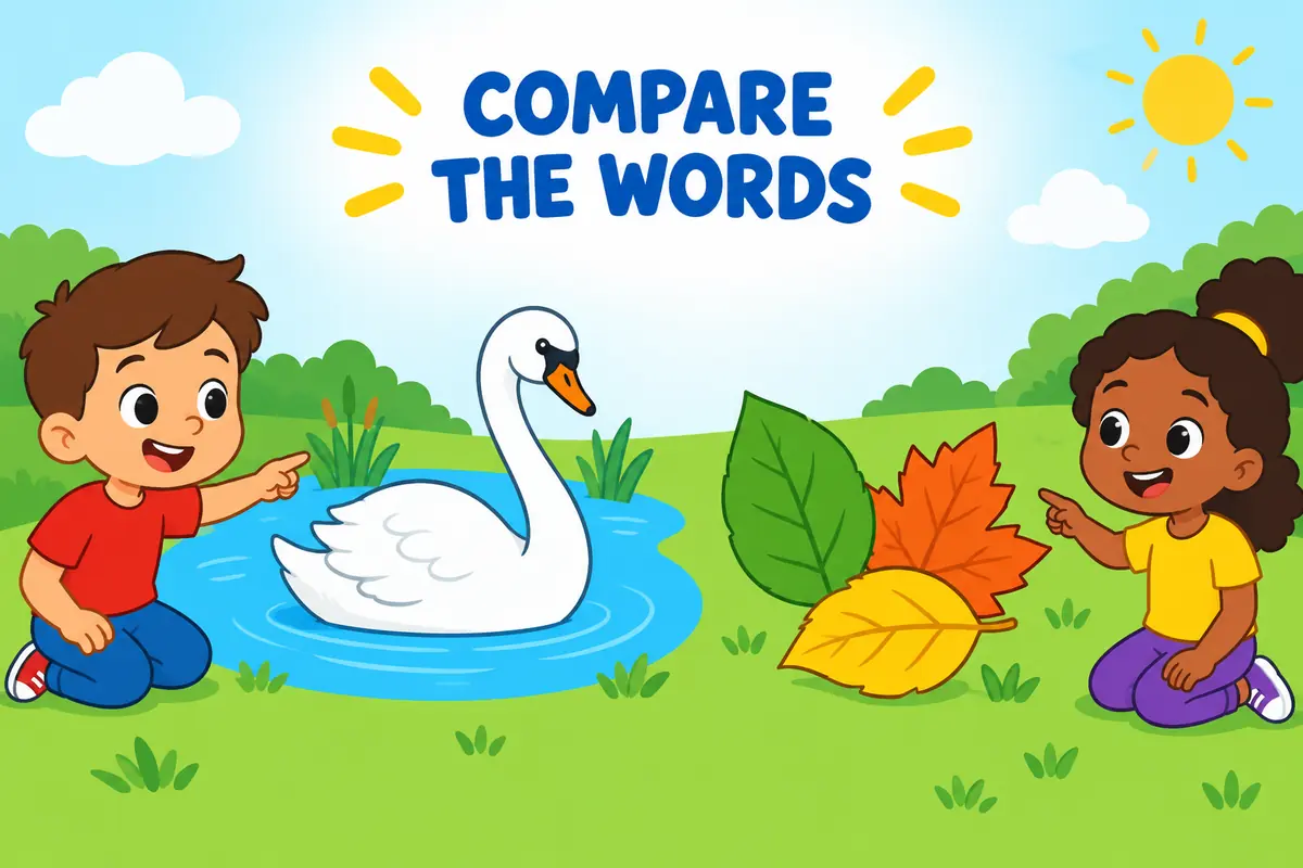 A cartoon contrasts swan off with the related term leave.