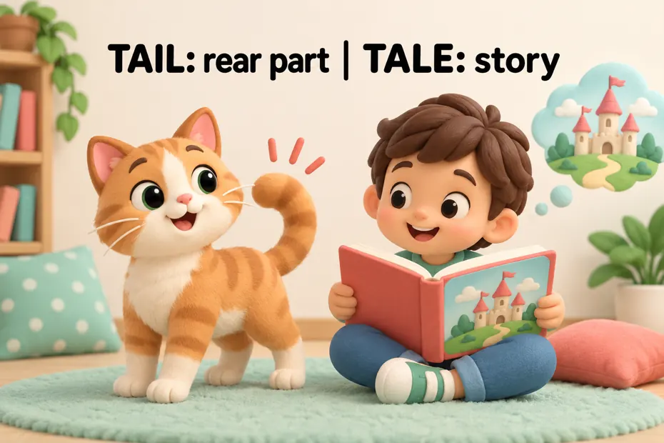 Tail: rear part; tale: story