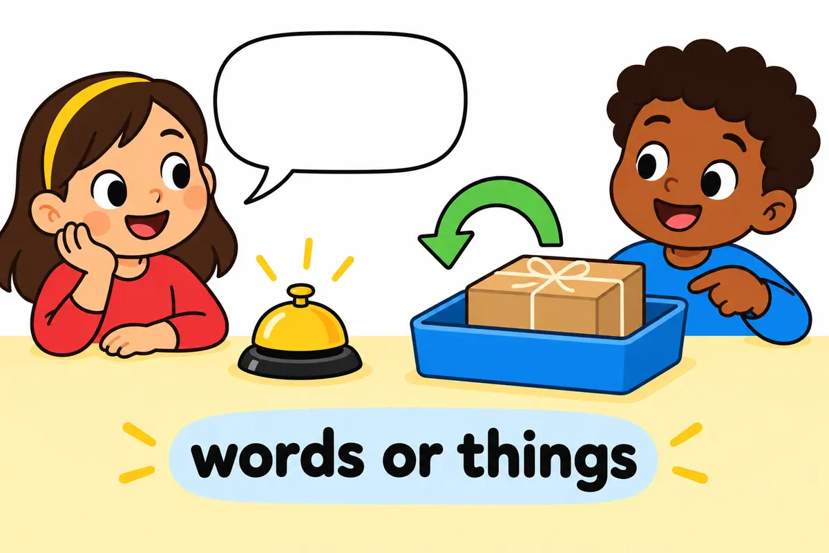 A cartoon speech bubble and a returned parcel sit side by side, showing take back used for retracting words and returning items.