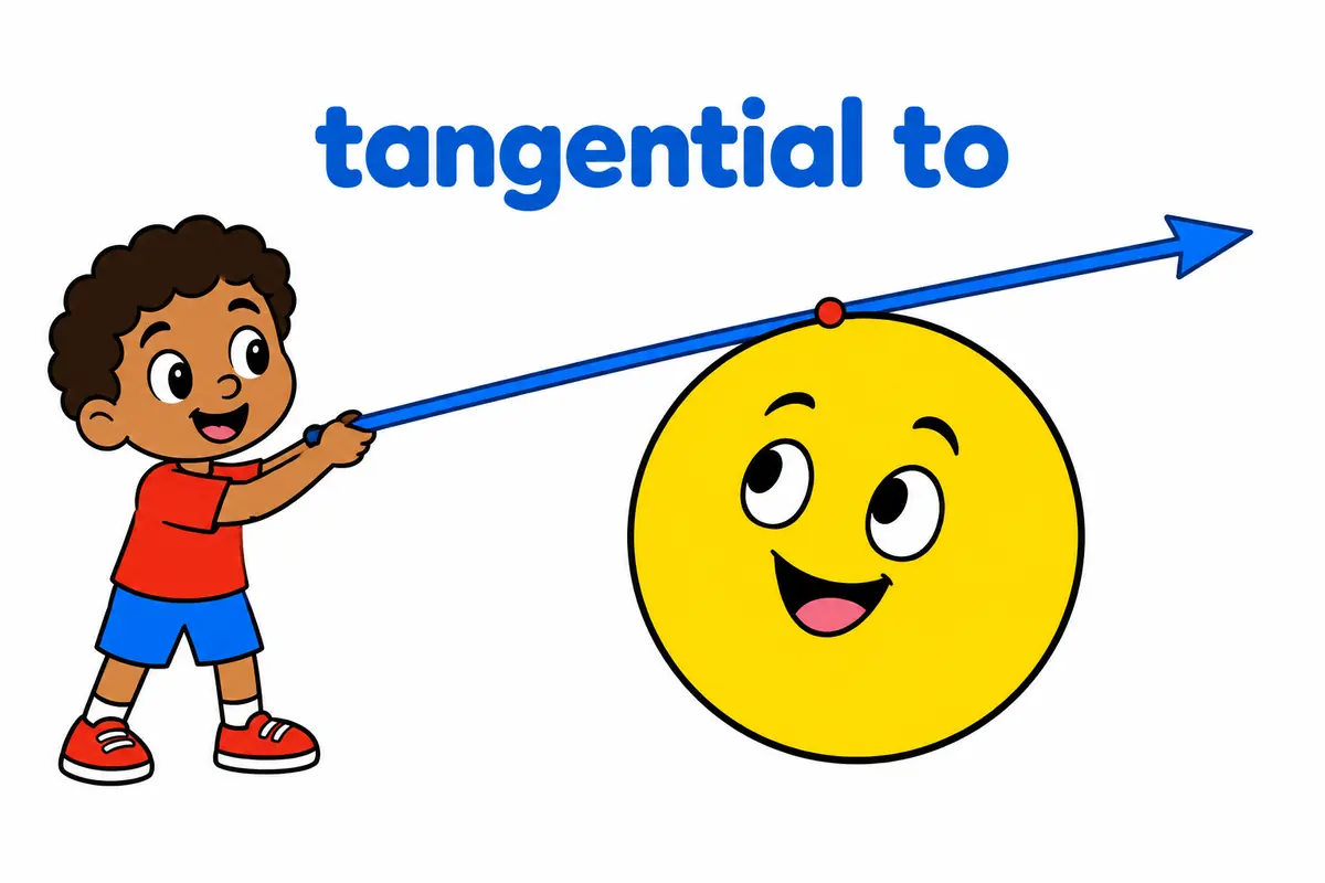 A cartoon arrow grazes the edge of a large circle, showing the pattern tangential to a topic.