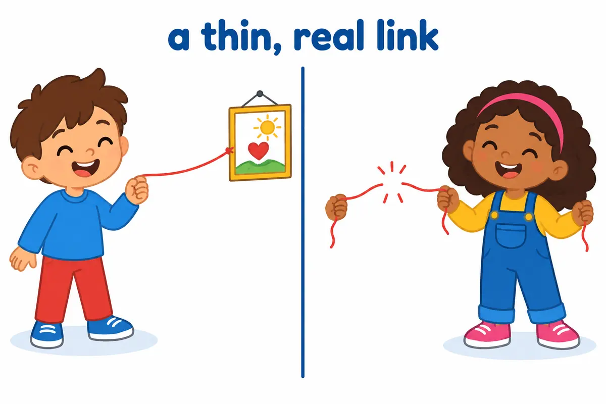 A split cartoon shows a thin thread linking a child to a chart beside a fully cut thread.