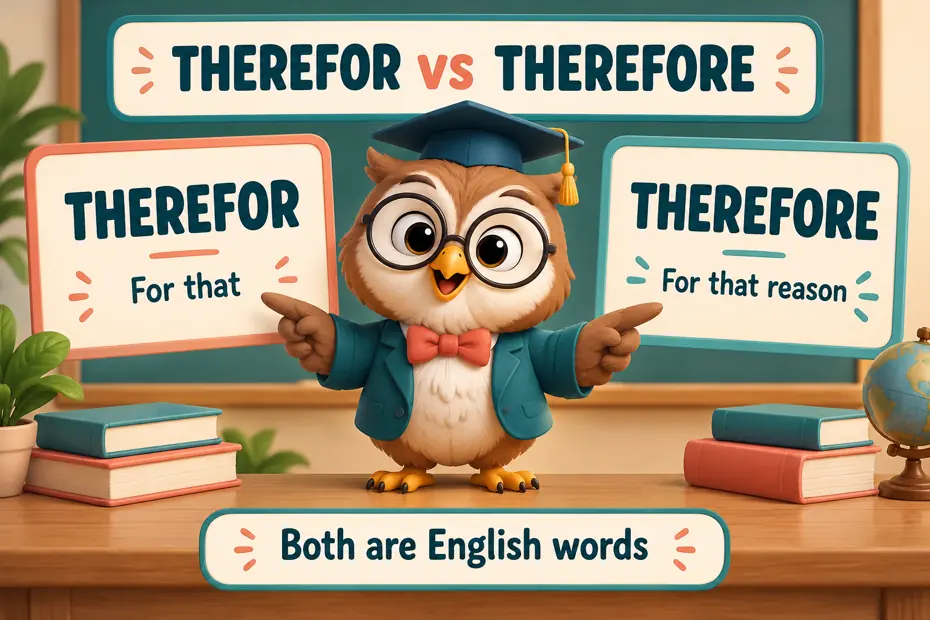 Therefor and therefore are both English words: for that and for that reason