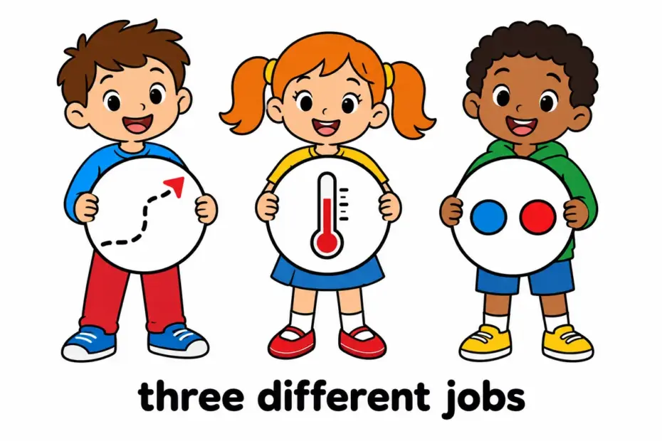 Three cartoon signposts show to, too and two with different pictures, illustrating to vs too vs two as three different jobs.