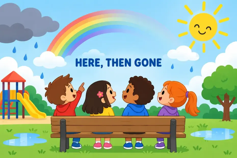A fading rainbow illustrates transient in a sentence as something that lasts only briefly.