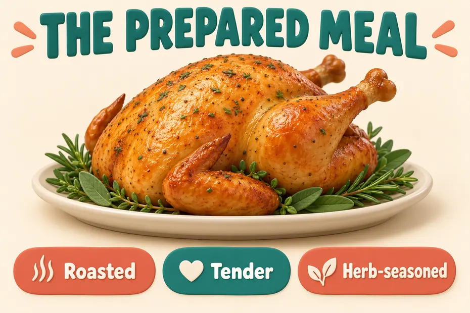 Prepared turkey vocabulary: roasted, tender, herb-seasoned.