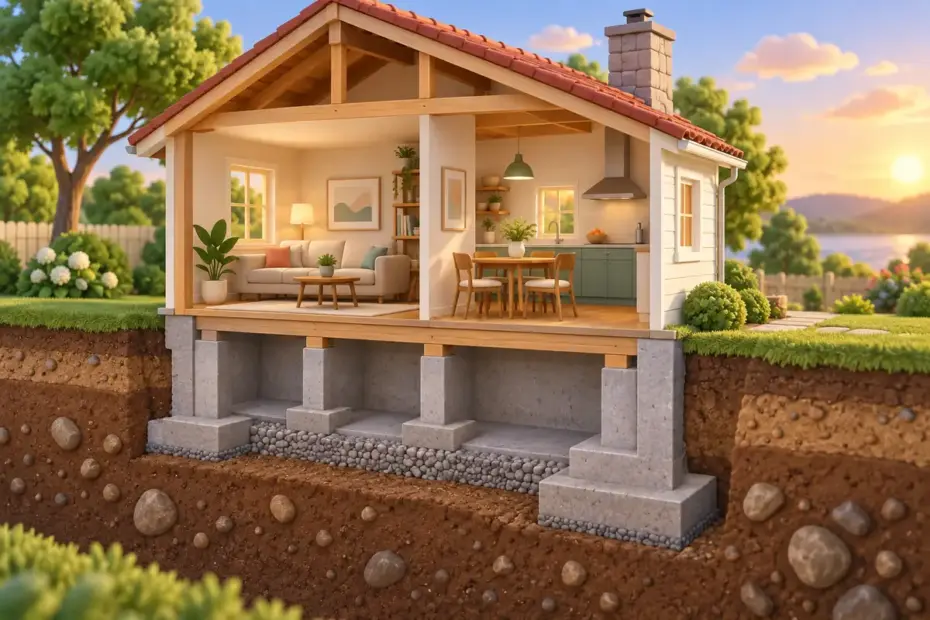 A house model reveals the supporting foundation.