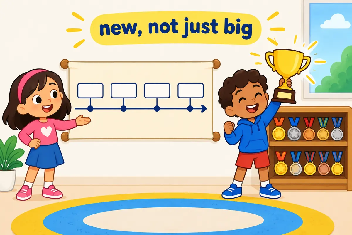 A split cartoon contrasts a never-before chart with a very special trophy, showing unprecedented versus extraordinary.