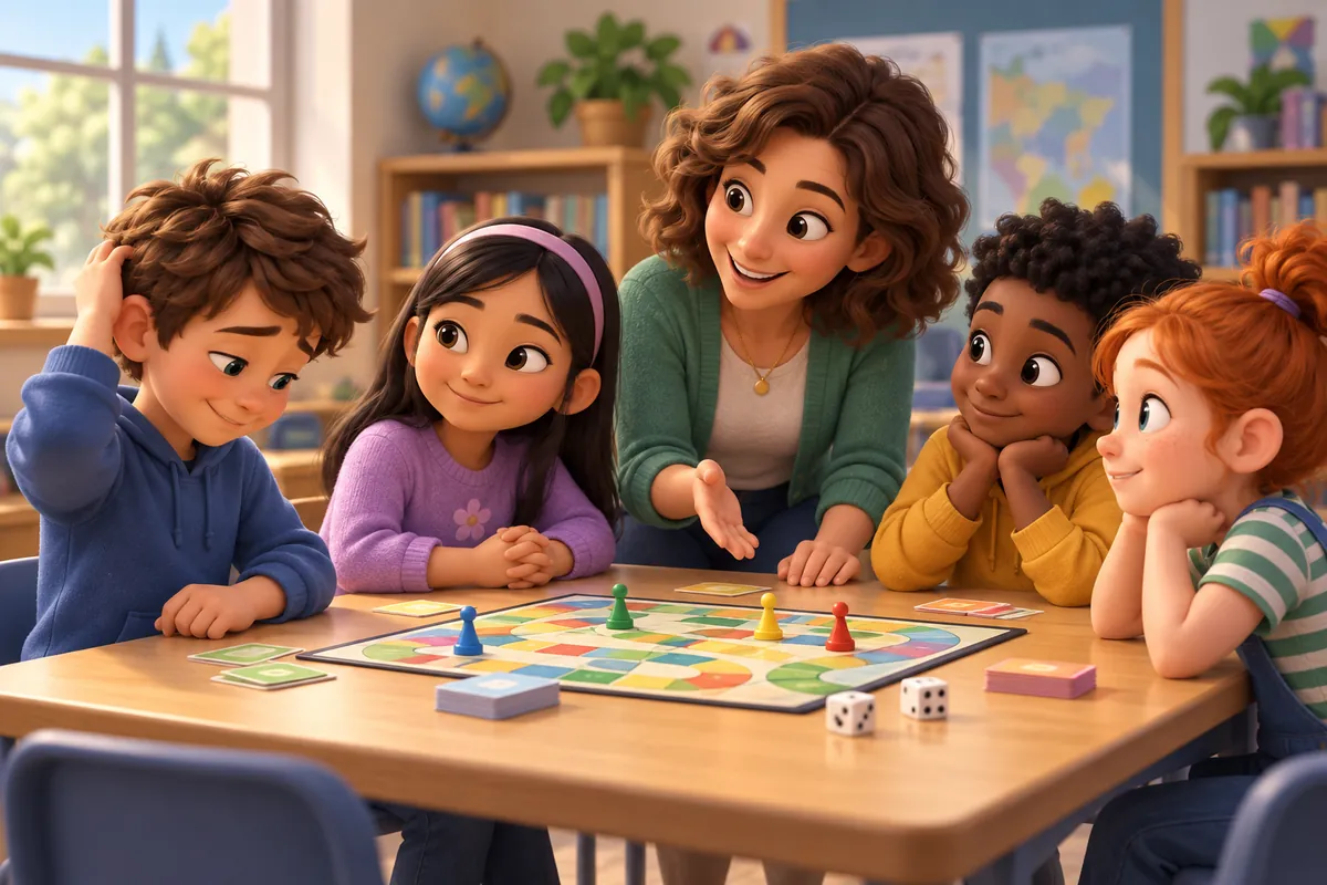 Students discuss fair behavior during a classroom game.