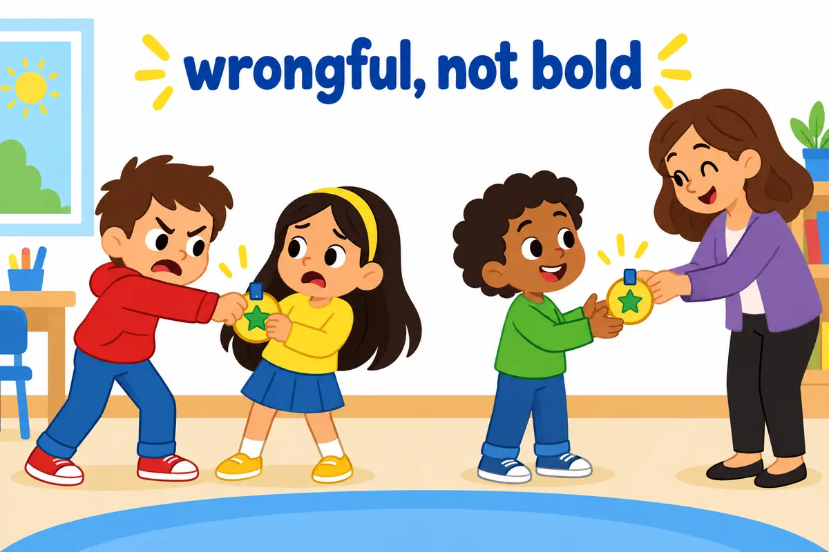 Wrongfully taking a role differs from a fair transfer, shown in one classroom scene.