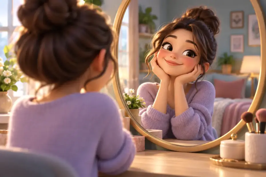 A person looking at a reflection in a mirror.