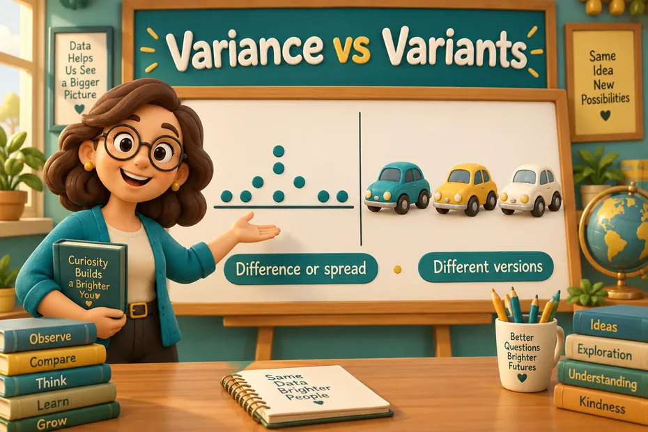 Variance vs variants: difference or spread versus different versions